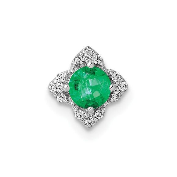 Kazi Luxury 14k White Gold 1/20ct. Diamond and .25 Emerald Chain Slide